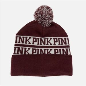 PINK Victoria's Secret Maroon Beanie with Pom Pom